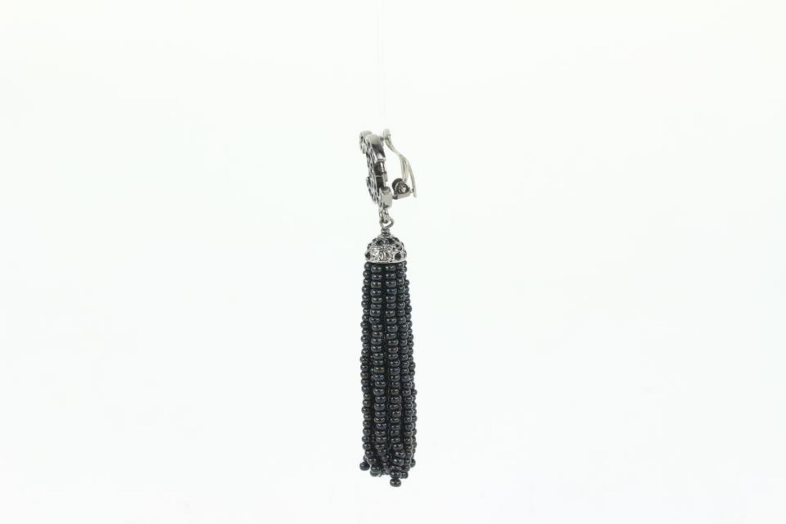 Women's Chanel 09A Black Crystal CC Tassel Earrings 107c45