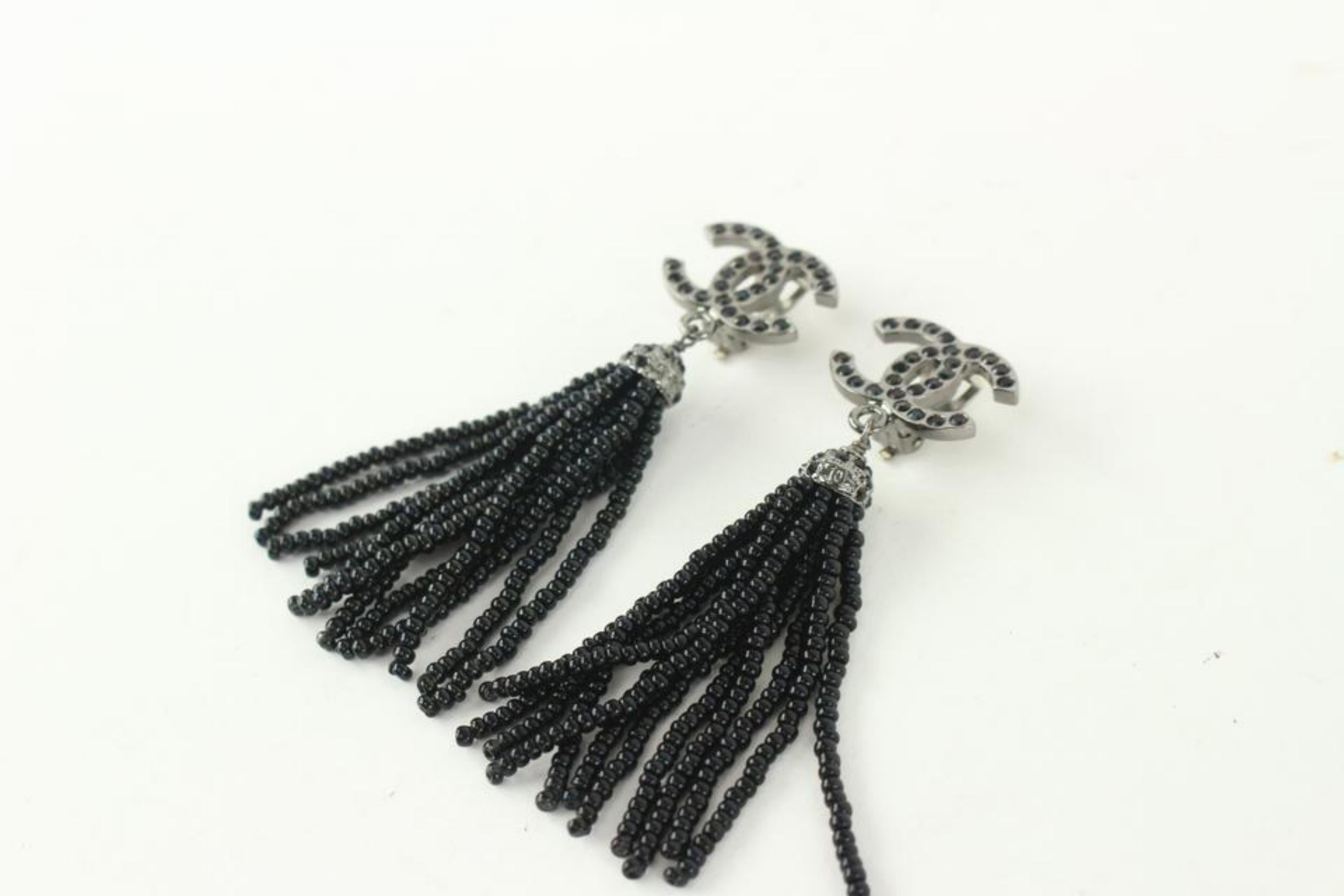 Chanel 09A Black Crystal CC Tassel Earrings 107c45 1