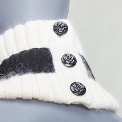 CHANEL 09A cream cashmere mohair black bow collar cuff set