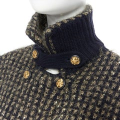 CHANEL 09A gold blue sequin cashmere double headed eagle military jacket FR40