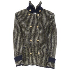 CHANEL 09A veste militaire aigle à double tête or bleu paillettes cachemire FR40