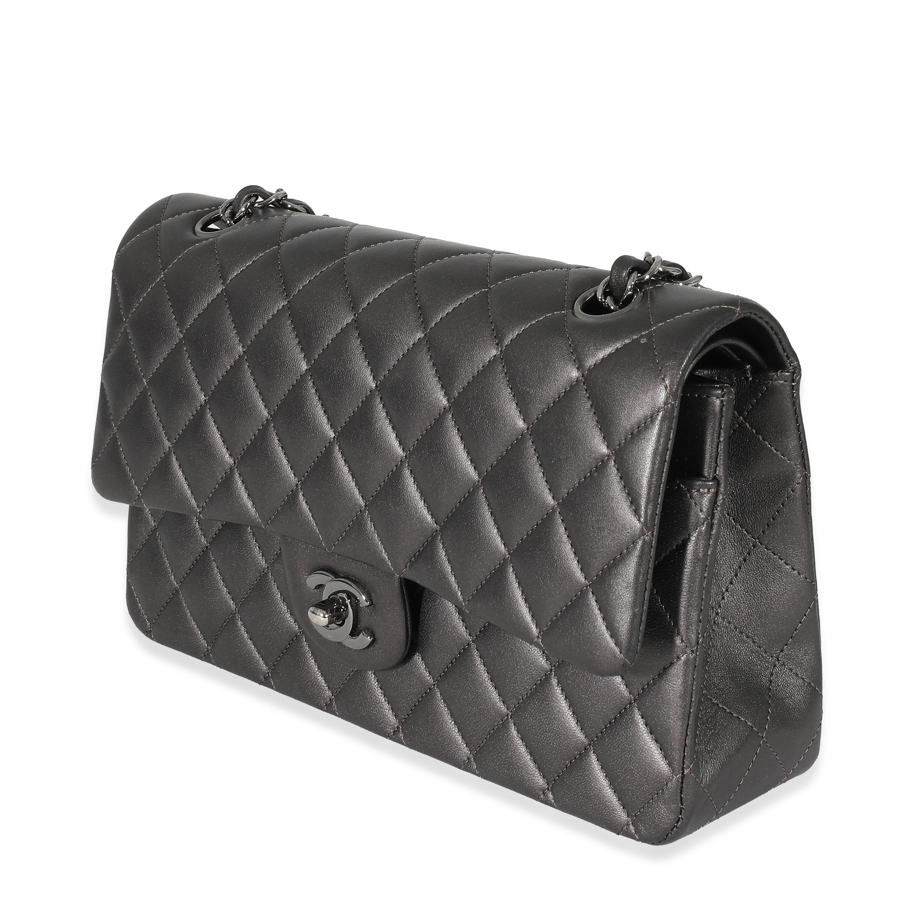 Gray Chanel 09A Grey Metallic Lambskin Medium Classic Double Flap Bag