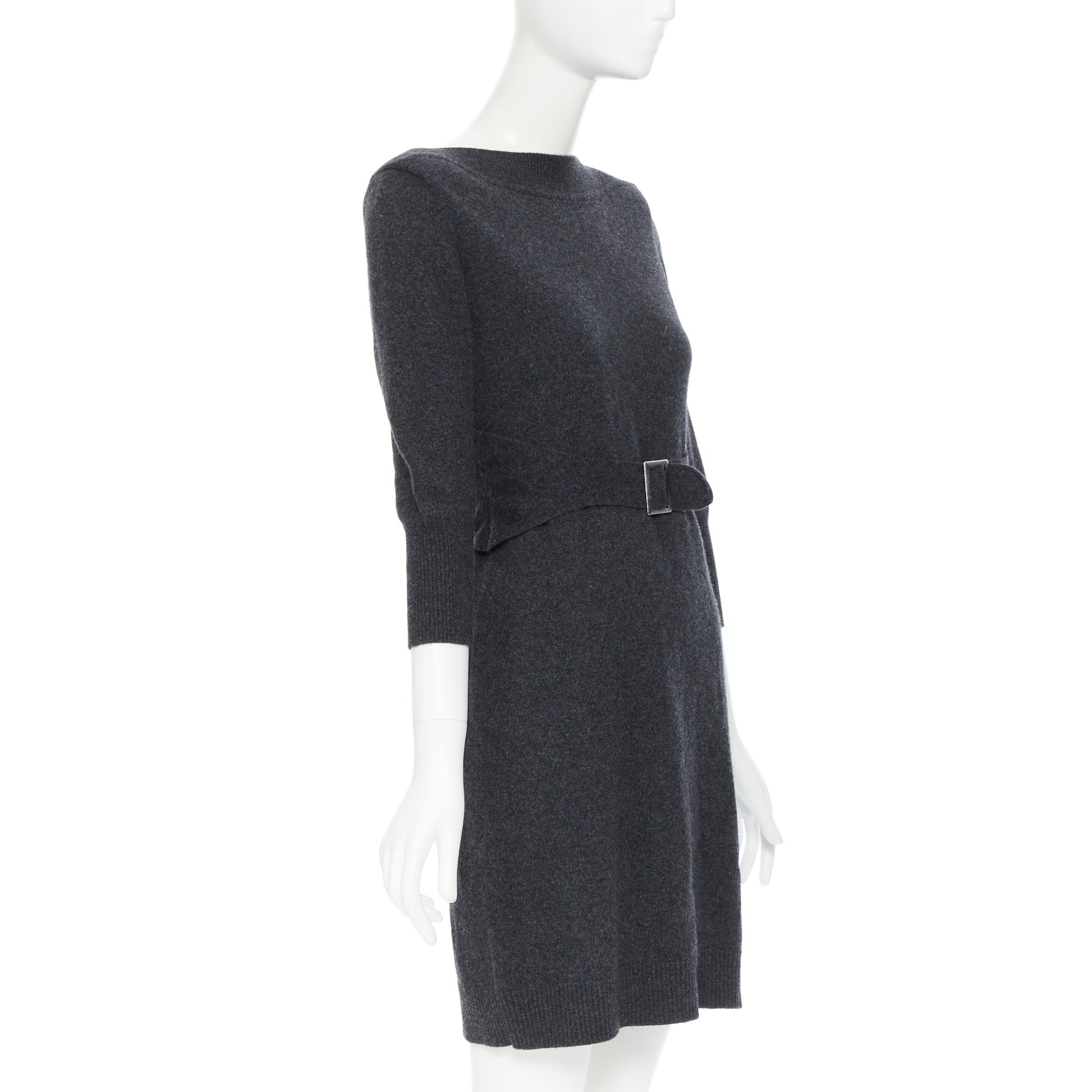 CHANEL 09A grey wool cashmere blend silver CC buckle design sweater dress FR38 In Good Condition In Hong Kong, NT