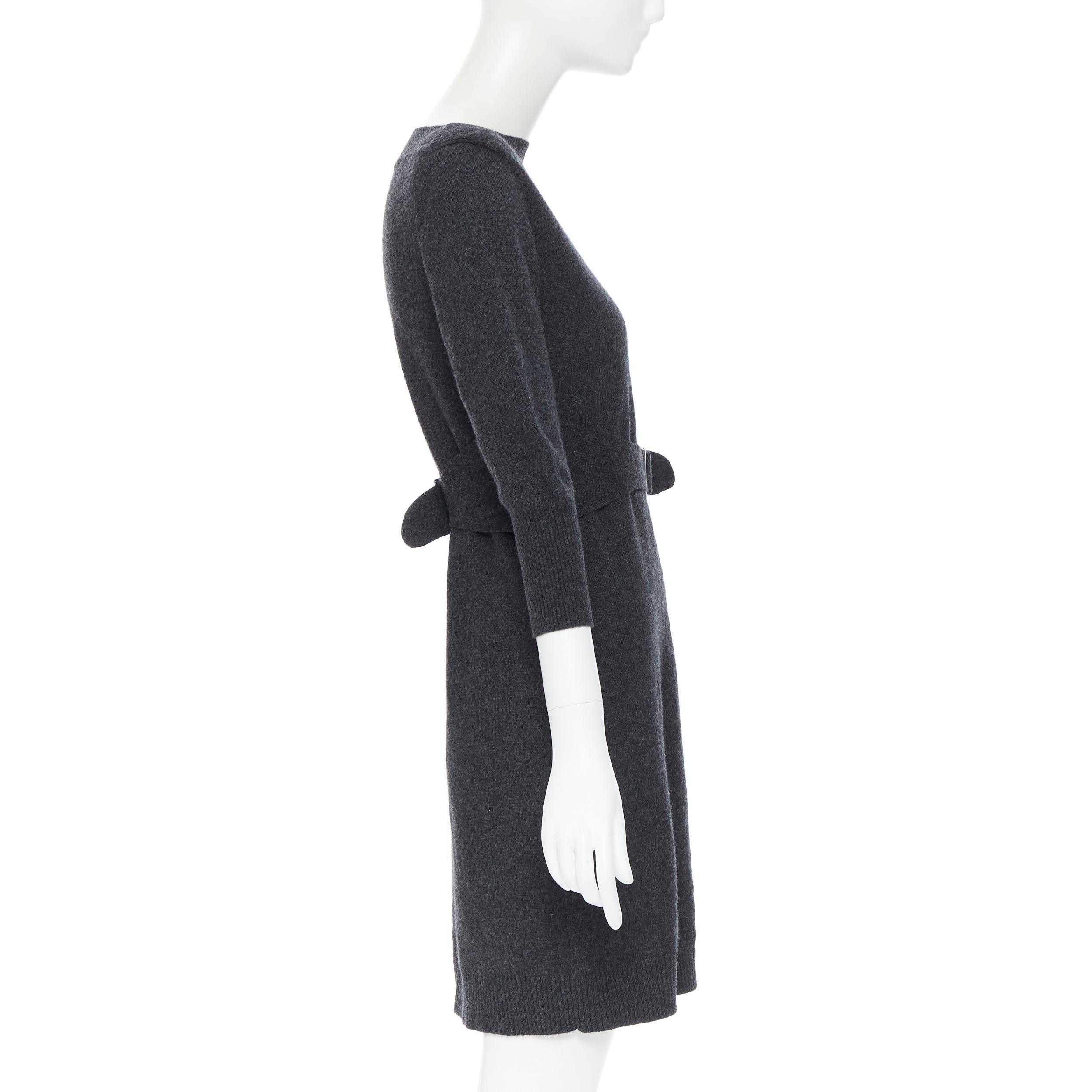 Women's CHANEL 09A grey wool cashmere blend silver CC buckle design sweater dress FR38