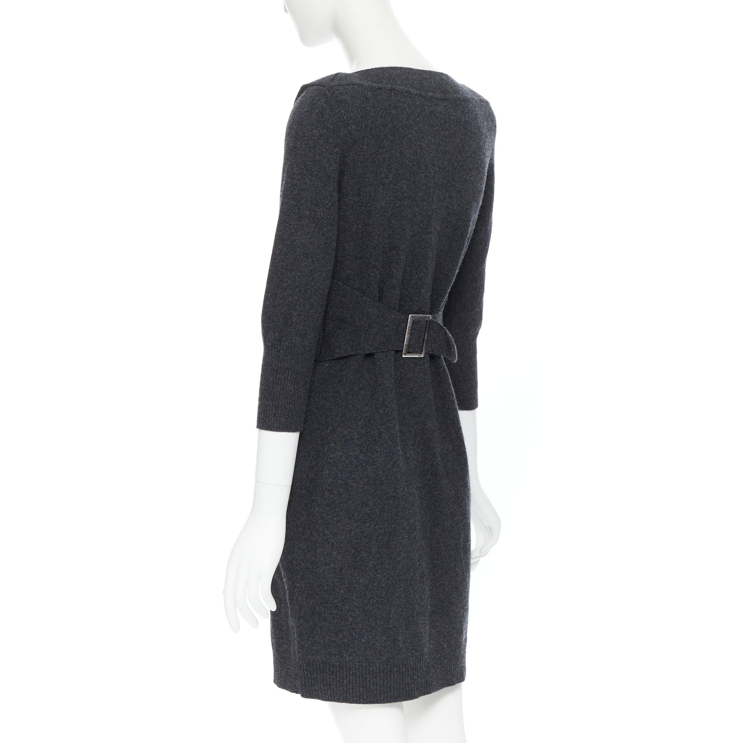 CHANEL 09A grey wool cashmere blend silver CC buckle design sweater dress FR38 2