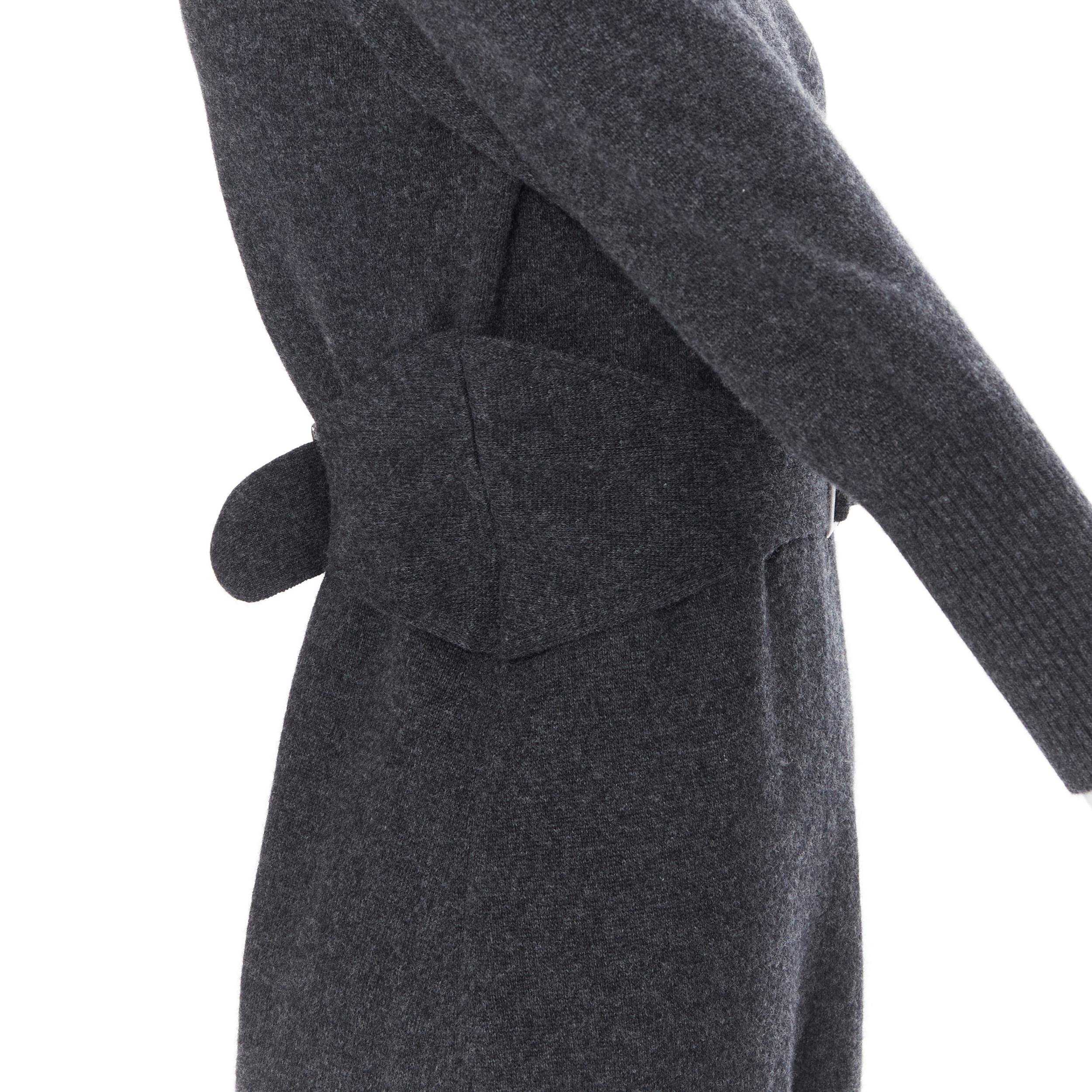 CHANEL 09A grey wool cashmere blend silver CC buckle design sweater dress FR38 4