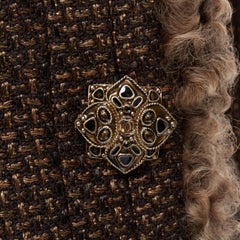 CHANEL 09A Paris Moscou copper lattice tweed fur trim asymmetric jacket FR46 2XL