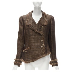 CHANEL 09A Paris Moscou copper lattice tweed fur trim asymmetric jacket FR46 2XL