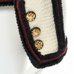 CHANEL 09A Paris-Moscou ecru wool tweed fuzzy trim officer jacket FR44