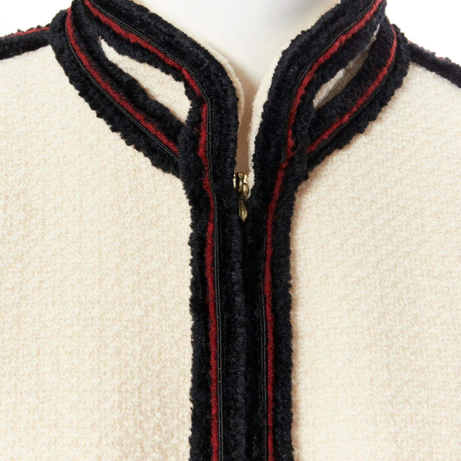 CHANEL 09A Paris-Moscou ecru wool tweed fuzzy trim officer jacket FR44 1