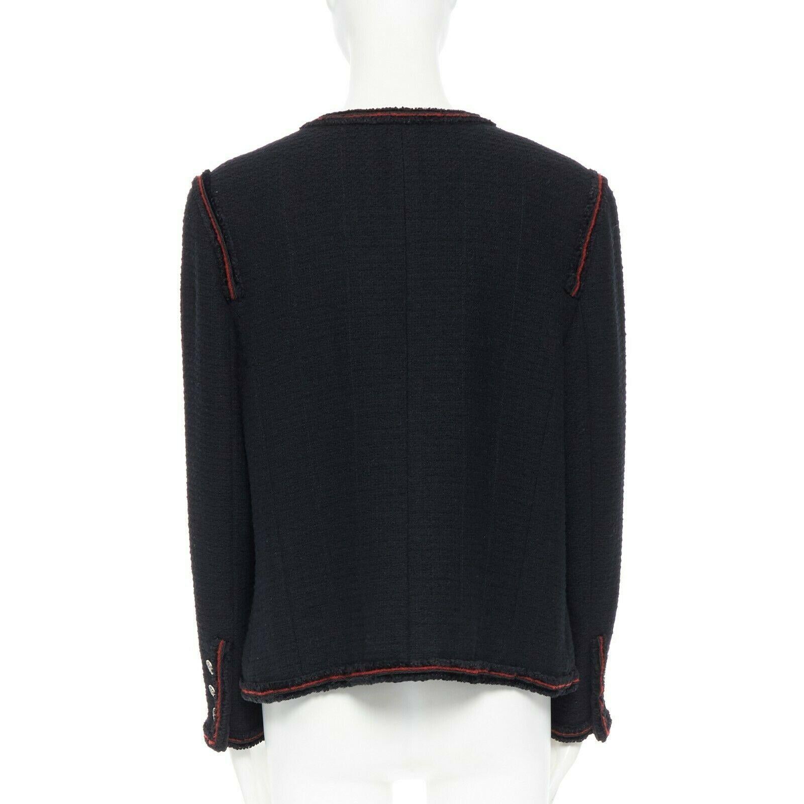 CHANEL 09A Paris-Moscou red fluffy braiding military Little Black Jacket FR46 In Excellent Condition In Hong Kong, NT