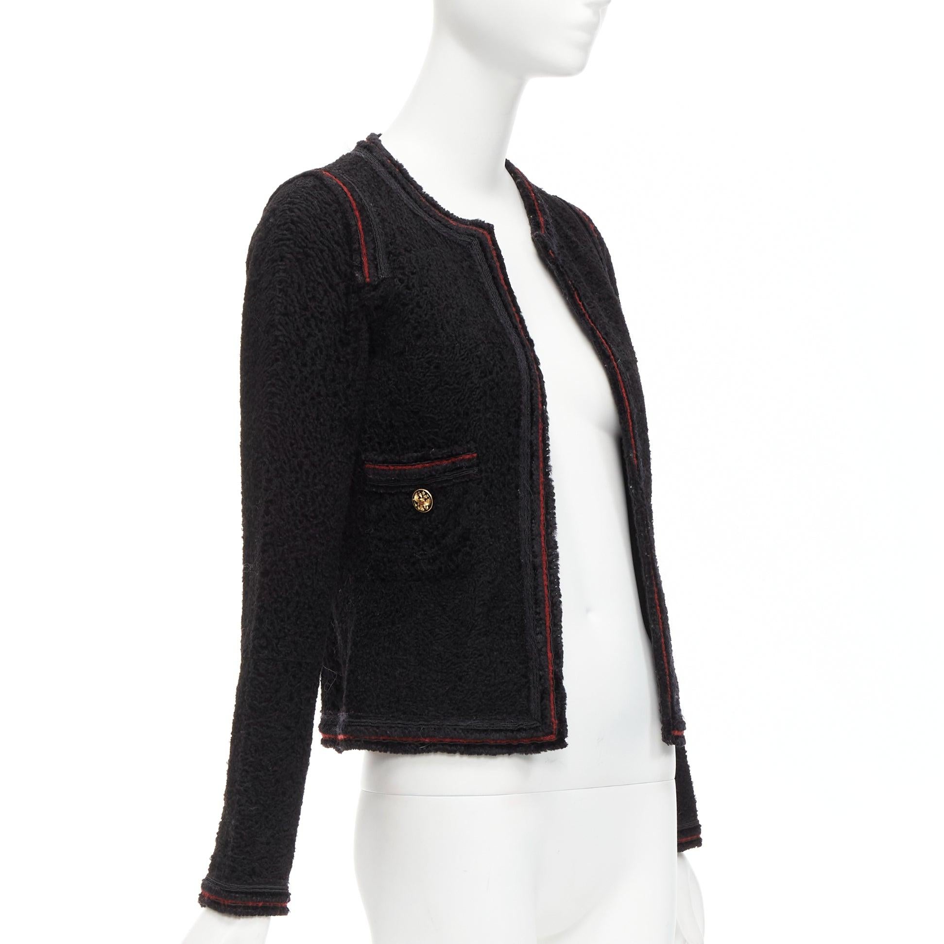 Black CHANEL 09A Paris Moscow black tweed leather lined CC logo jacket FR34 XS For Sale