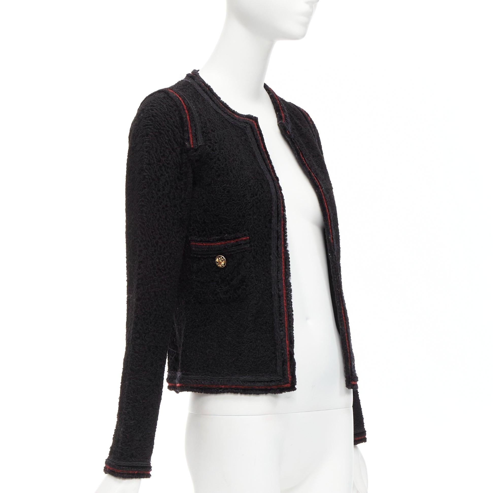 CHANEL 09A Paris Moscow black tweed leather lined CC logo jacket FR34 XS In Good Condition For Sale In Hong Kong, NT