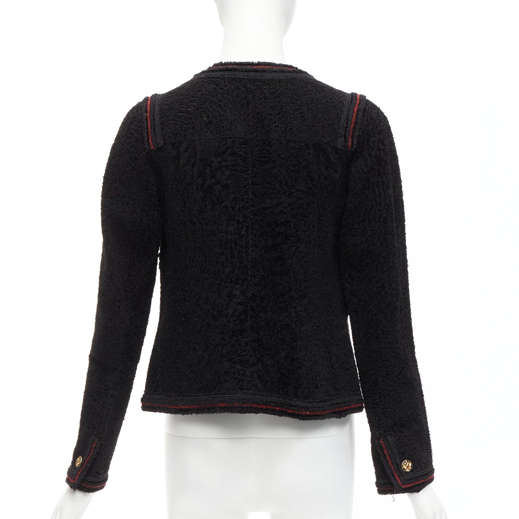 Women's CHANEL 09A Paris Moscow black tweed leather lined CC logo jacket FR34 XS For Sale