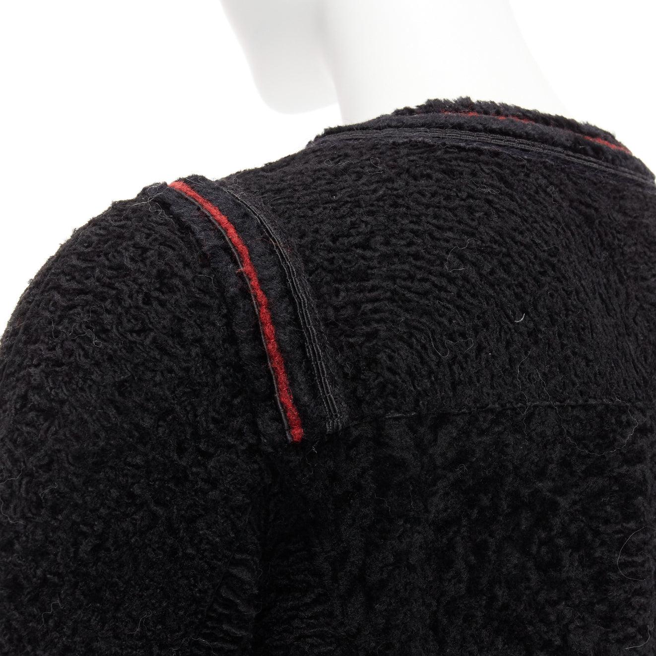 CHANEL 09A Paris Moskau Schwarze Tweed-Lederjacke mit CC-Logo gefüttert FR34 XS im Angebot 3