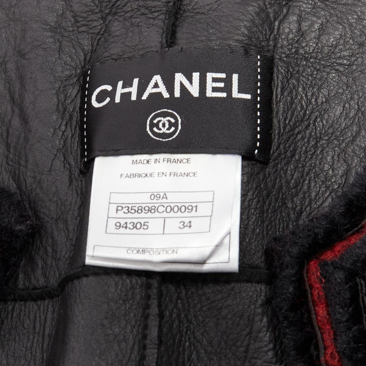 CHANEL 09A Paris Moscow black tweed leather lined CC logo jacket FR34 XS For Sale 3