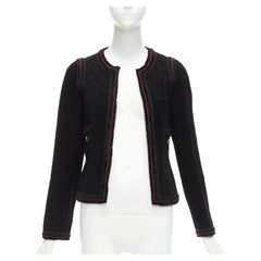 CHANEL 09A Paris Moscow black tweed leather lined CC logo jacket FR34 XS