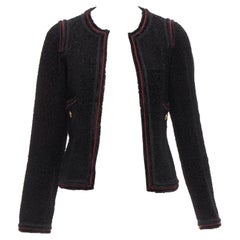 CHANEL 09A Paris Moscow black tweed leather lined CC logo jacket FR34 XS