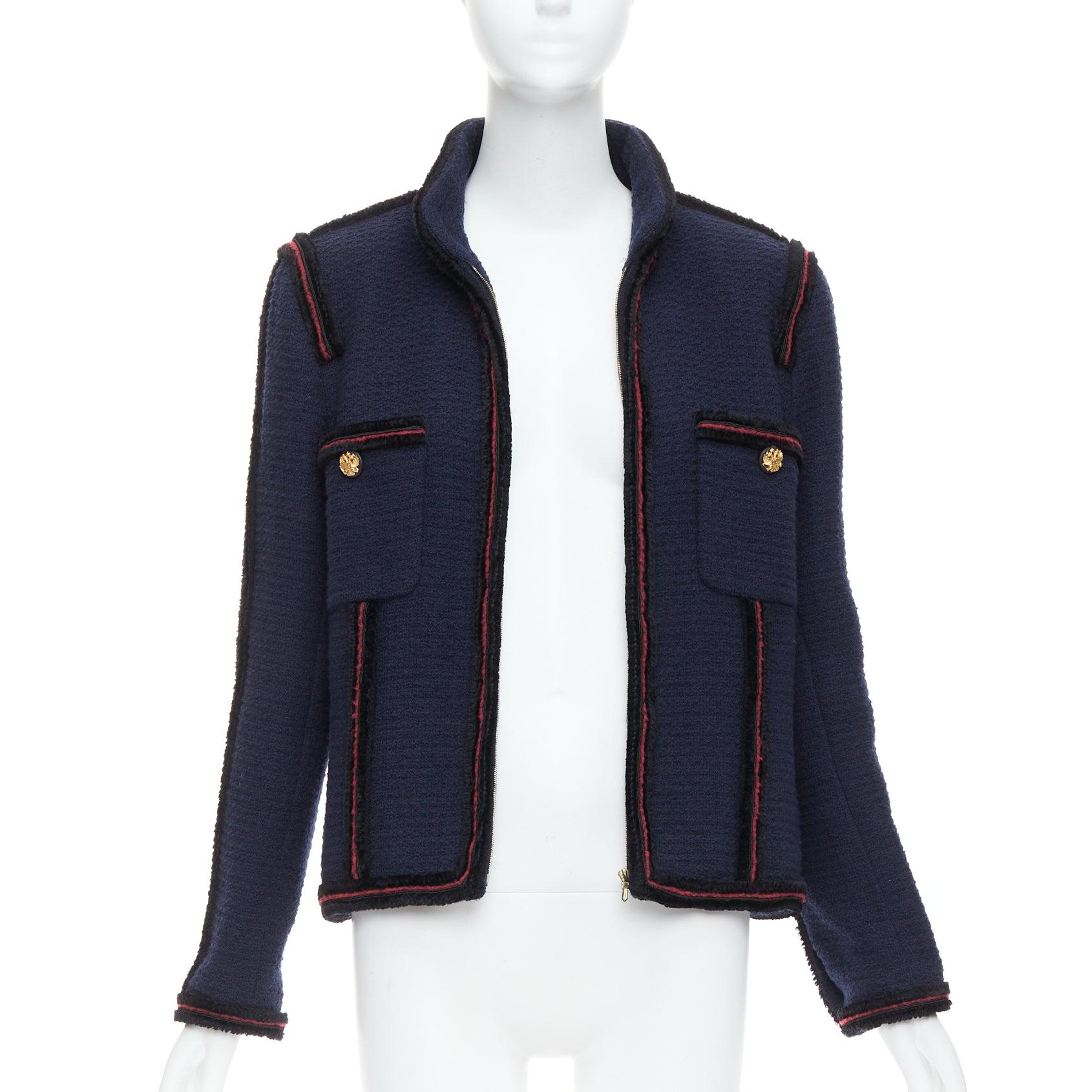 Black CHANEL 09A Ruway Paris Moscow Runway navy tweed imperial button officer jacket