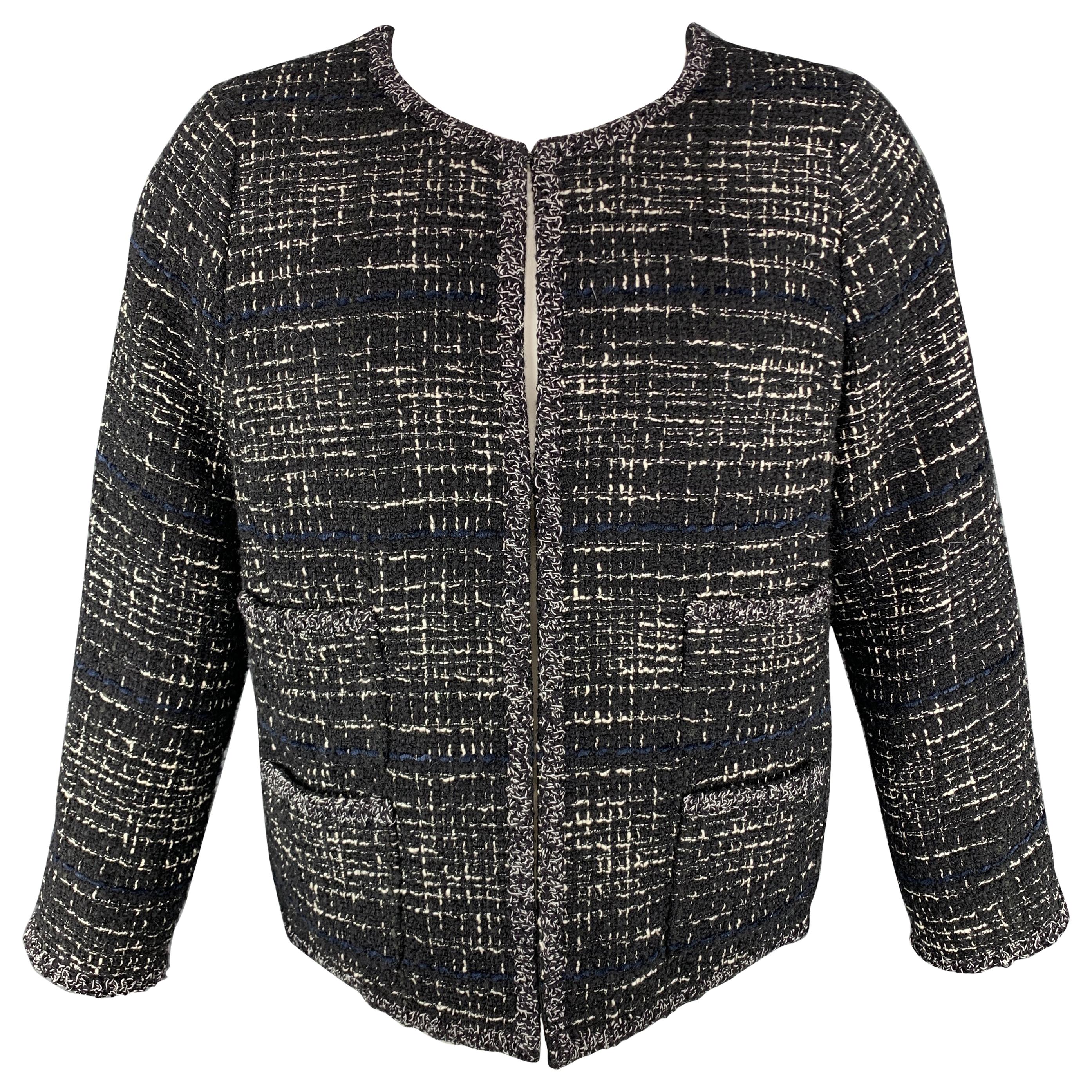 CHANEL 09A Size 18 Black & White Fantasy Tweed Blazer / Jacket