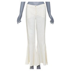 CHANEL 09C Vintage cream CC button panelled flare cropped pants FR36 S