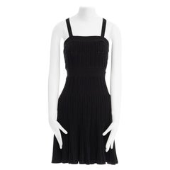 CHANEL 09P black cotton blend ribbed fit flared cocktail dress FR34 XS
