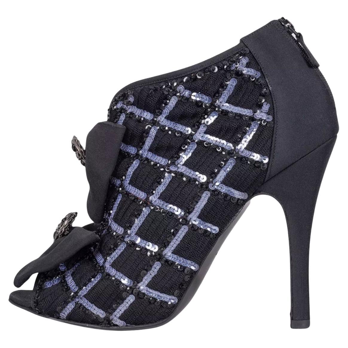 Talons à paillettes Chanel 09P noir, taille 40 en vente