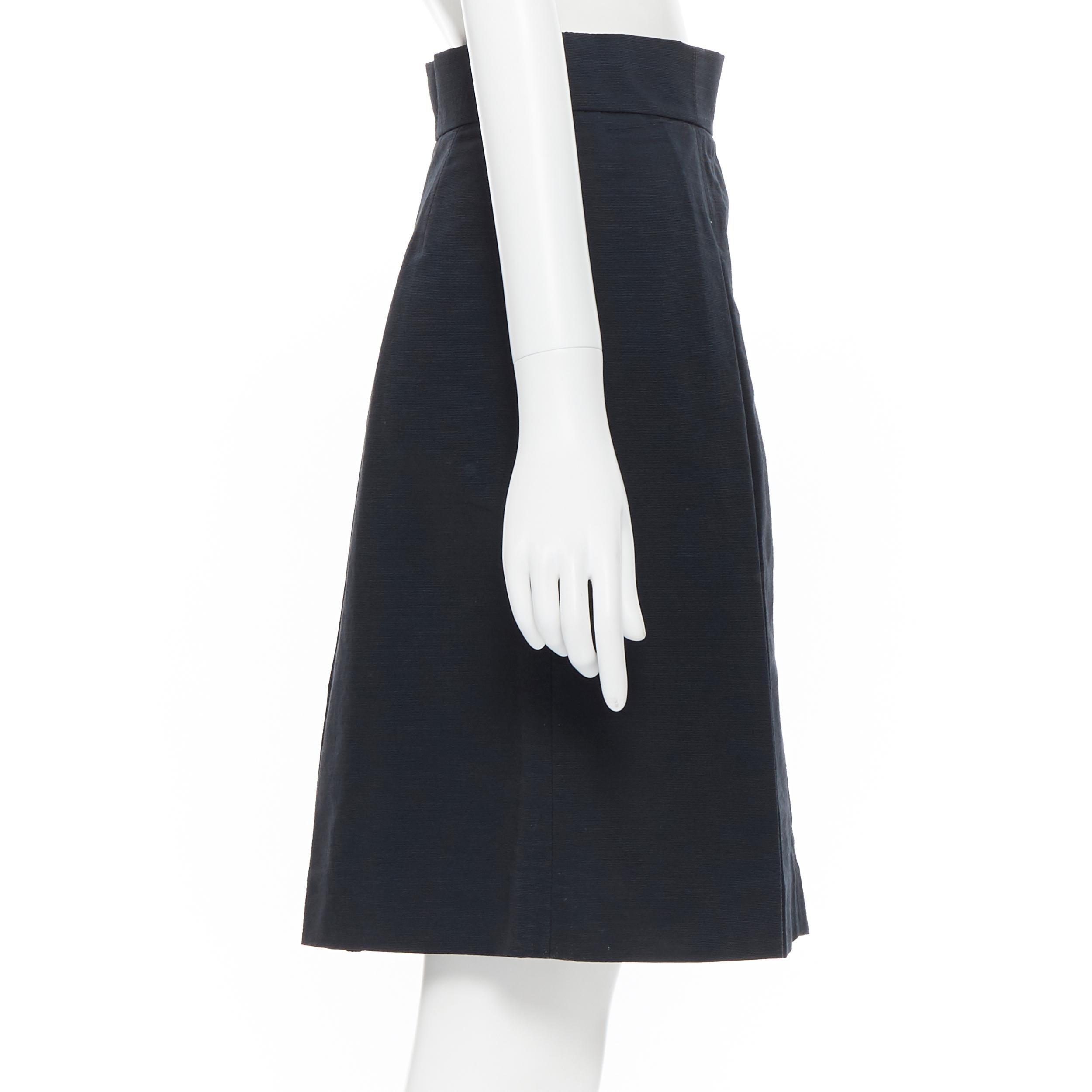 Women's CHANEL 09P black textured cotton CC button waist box pleat flared skirt Fr36 S