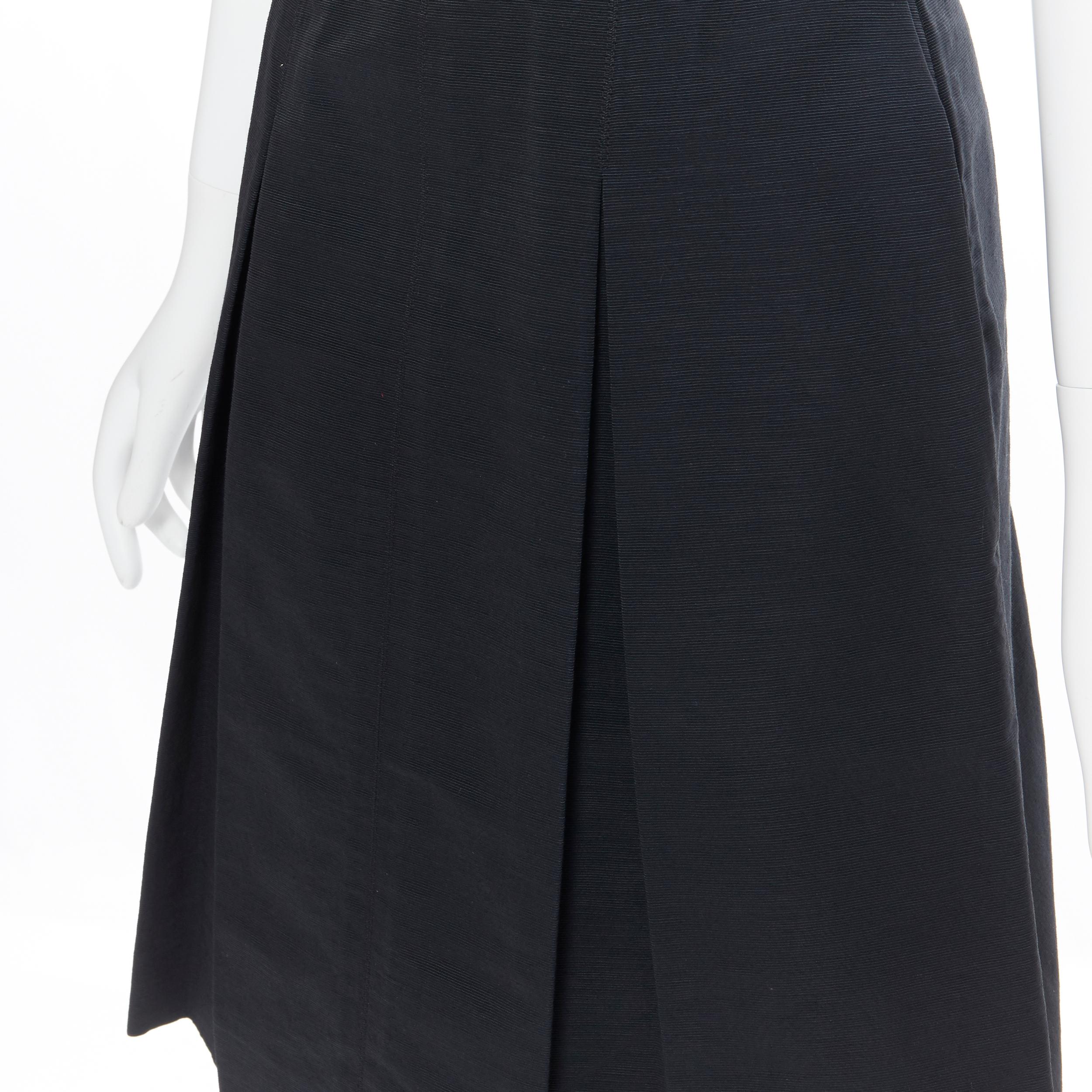 CHANEL 09P black textured cotton CC button waist box pleat flared skirt Fr36 S 3