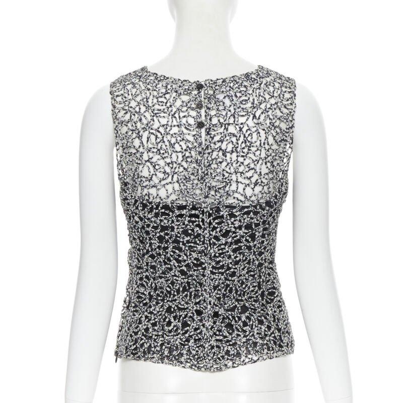 CHANEL 09P black white abstract print squiggle lattice sleeveless vest top FR36 3