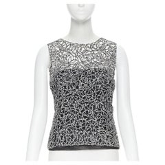 CHANEL 09P black white abstract print squiggle lattice sleeveless vest top FR36