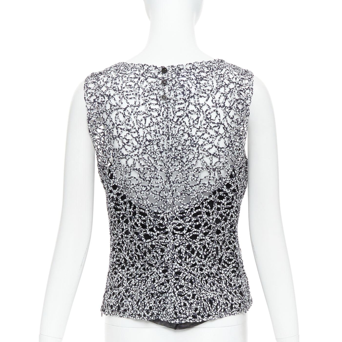 Donna Chanel 09P nero bianco stampa astratta a ghirigori senza maniche FR40 in vendita