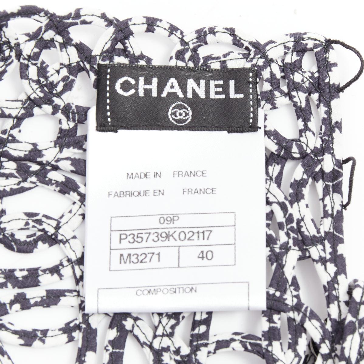Chanel 09P nero bianco stampa astratta a ghirigori senza maniche FR40 in vendita 3