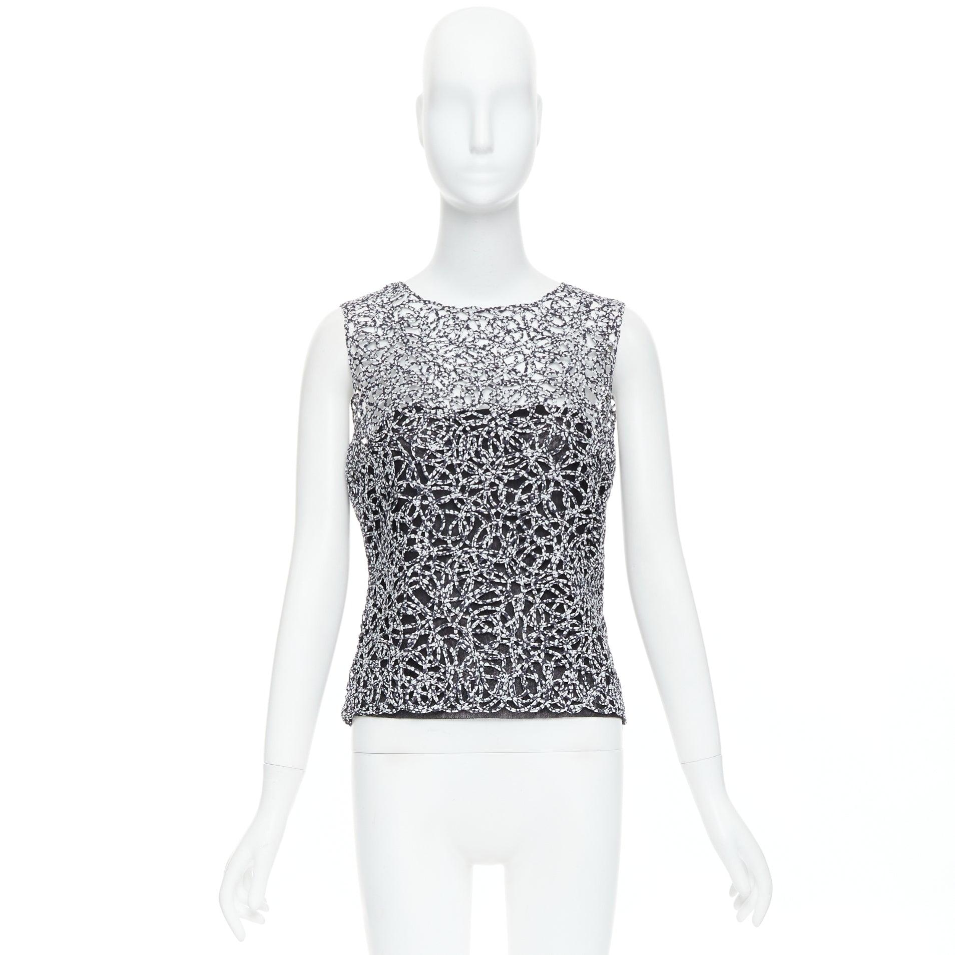 Chanel 09P nero bianco stampa astratta a ghirigori senza maniche FR40 in vendita 4