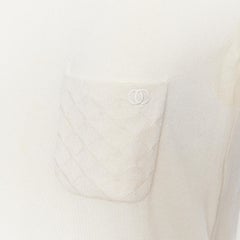 CHANEL 09P cream cashmere silk blend CC logo diamond patch shoulder top FR38