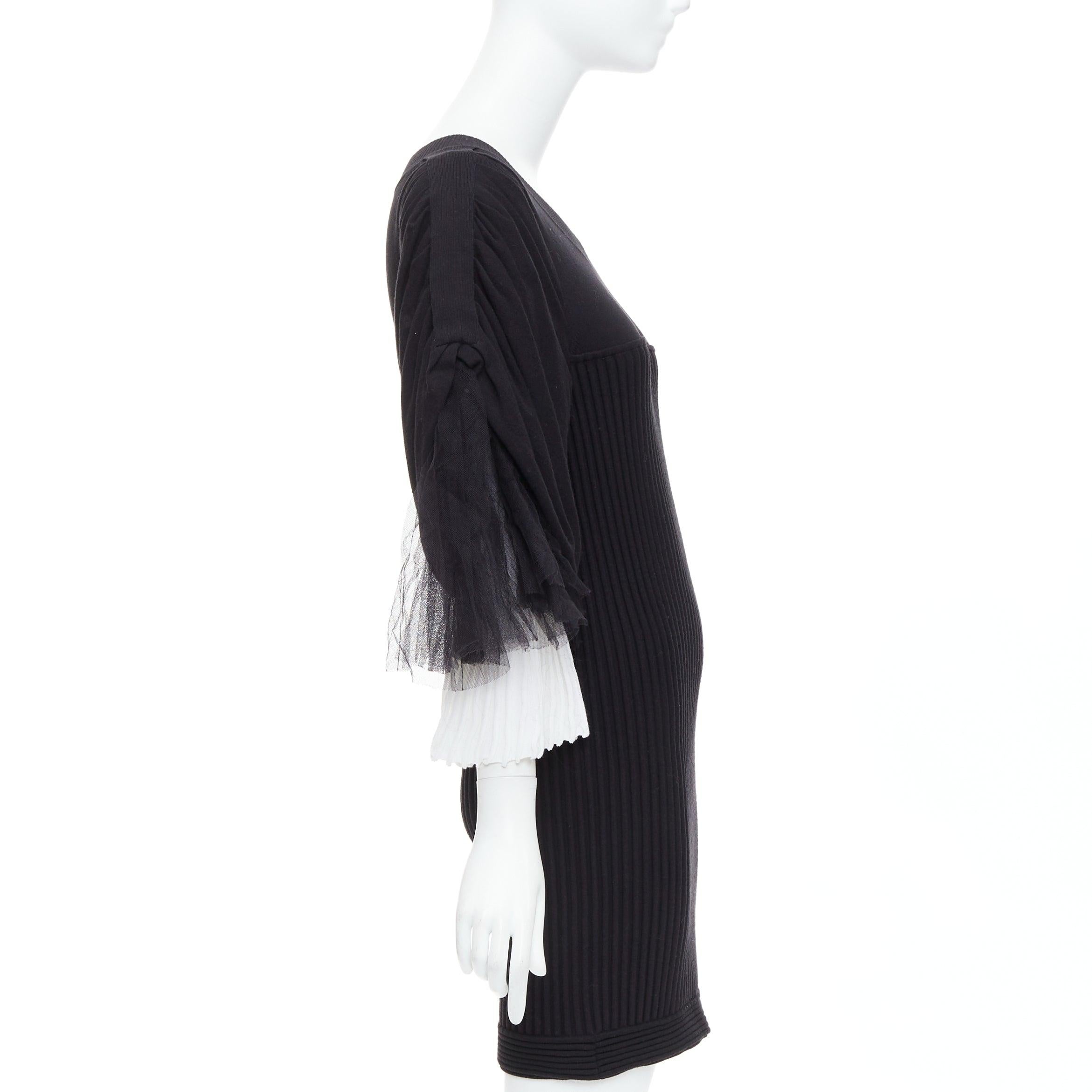 CHANEL 09P Laufsteg Vintage Schwarzes Kleid aus cremefarbener Baumwolle mit Tüllärmeln FR38 M Damen im Angebot