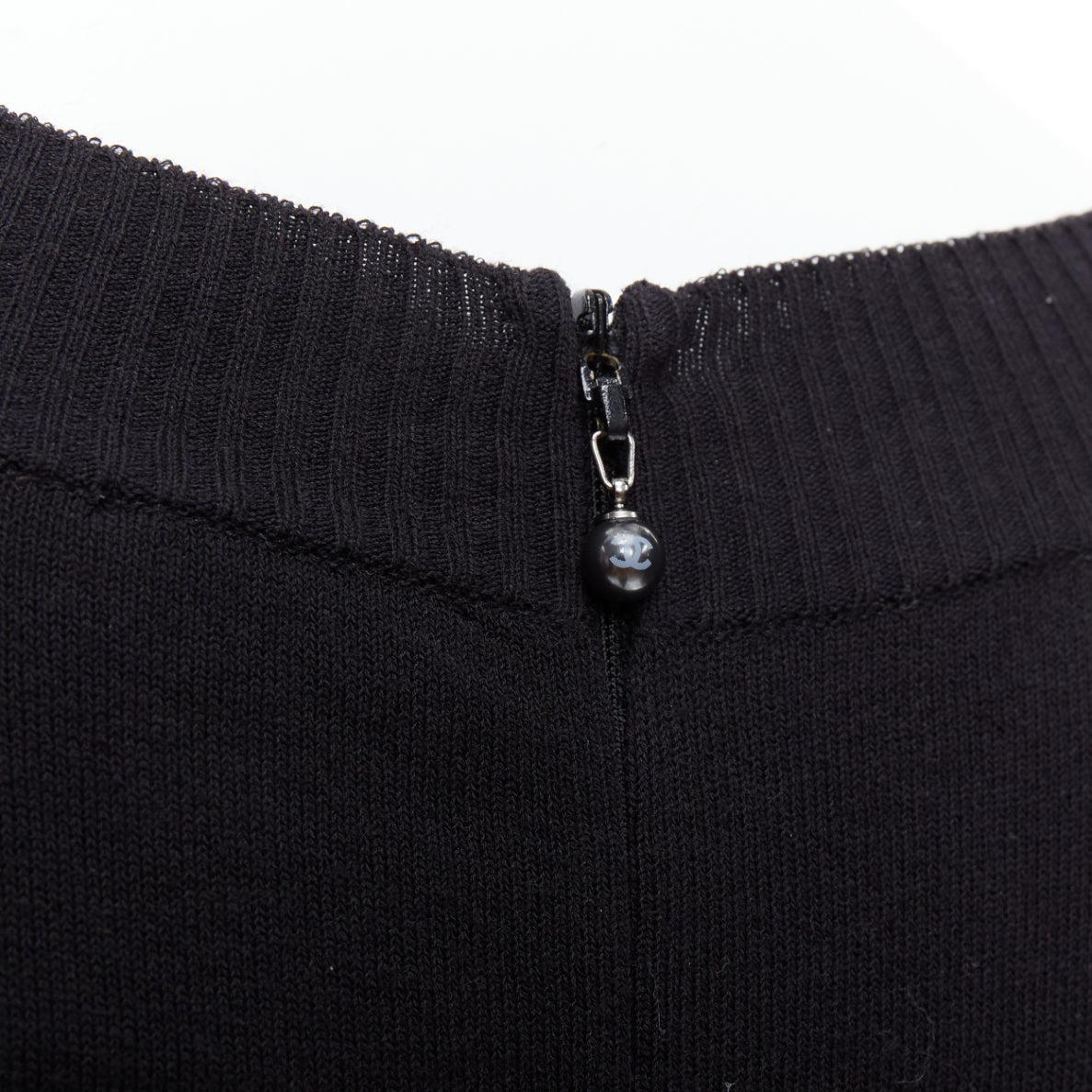 CHANEL 09P Laufsteg Vintage Schwarzes Kleid aus cremefarbener Baumwolle mit Tüllärmeln FR38 M im Angebot 3