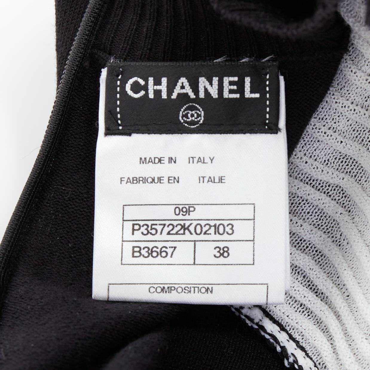 CHANEL 09P Laufsteg Vintage Schwarzes Kleid aus cremefarbener Baumwolle mit Tüllärmeln FR38 M im Angebot 4