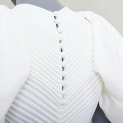 CHANEL 09P white cotton blend chevron puff sleeve CC buttons knit dress FR34 XS