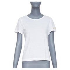 CHANEL 09P white cotton faux pearl ribbon CC logo short sleeve tshirt FR42 XL