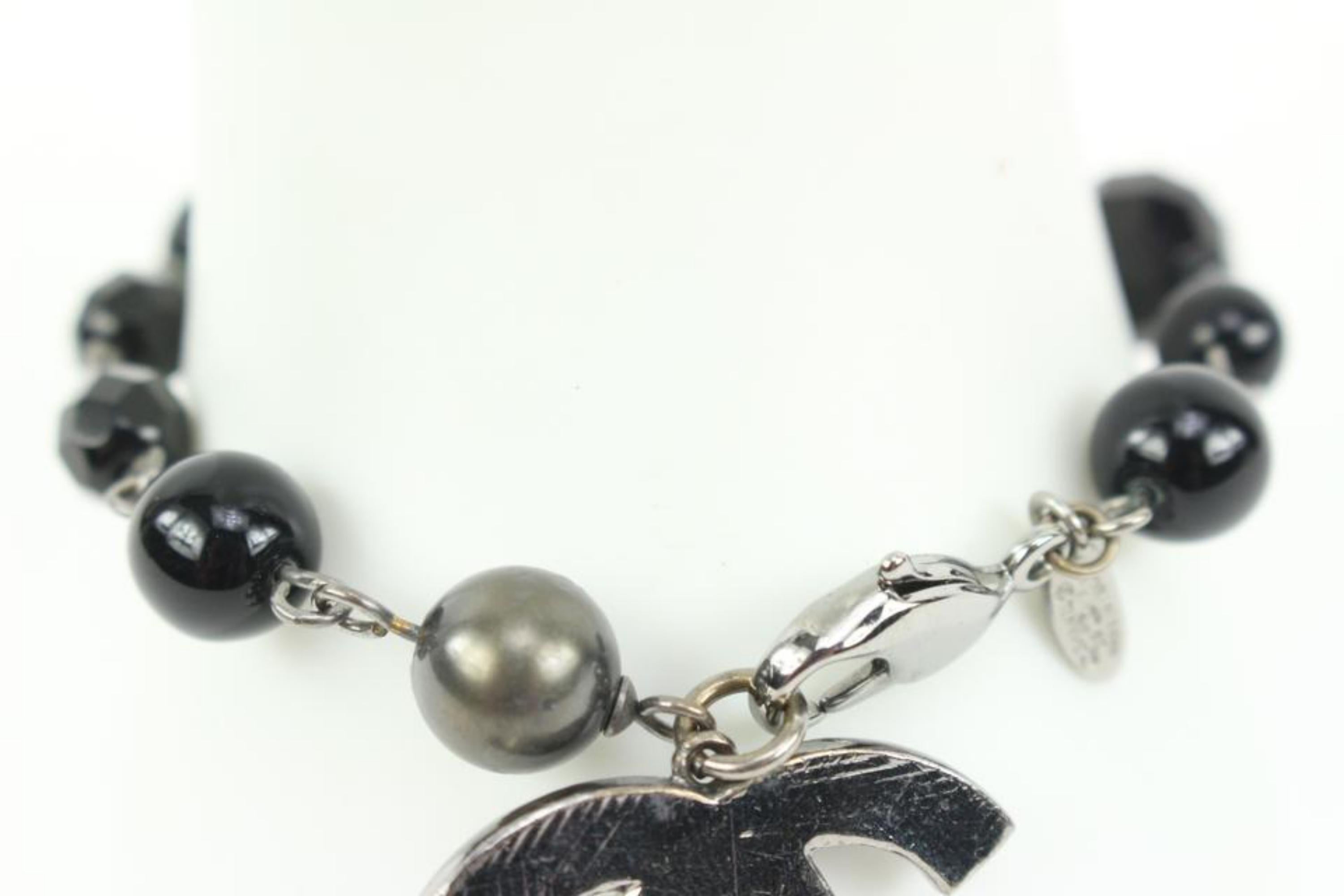 Chanel 09V Jumbo CC Schwarz Perle x Silber Kette Armband 33ck321s im Angebot 3