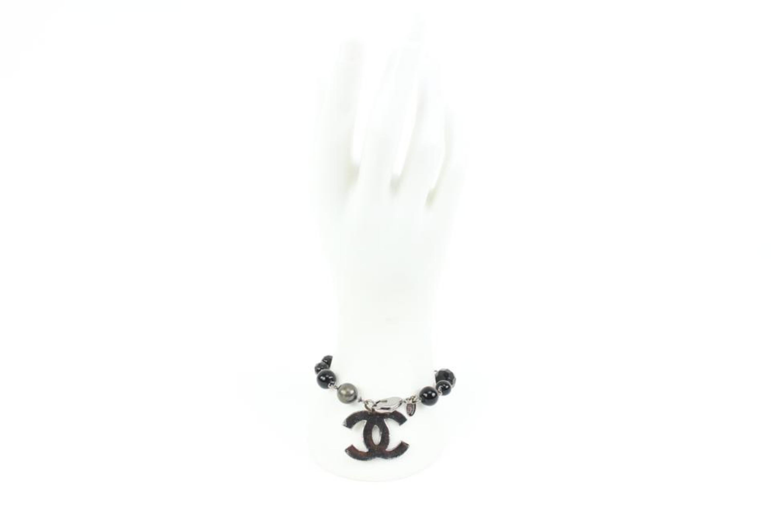 Chanel 09V Jumbo CC Black Pearl x Silver Chain Bracelet 33ck321s For Sale 4