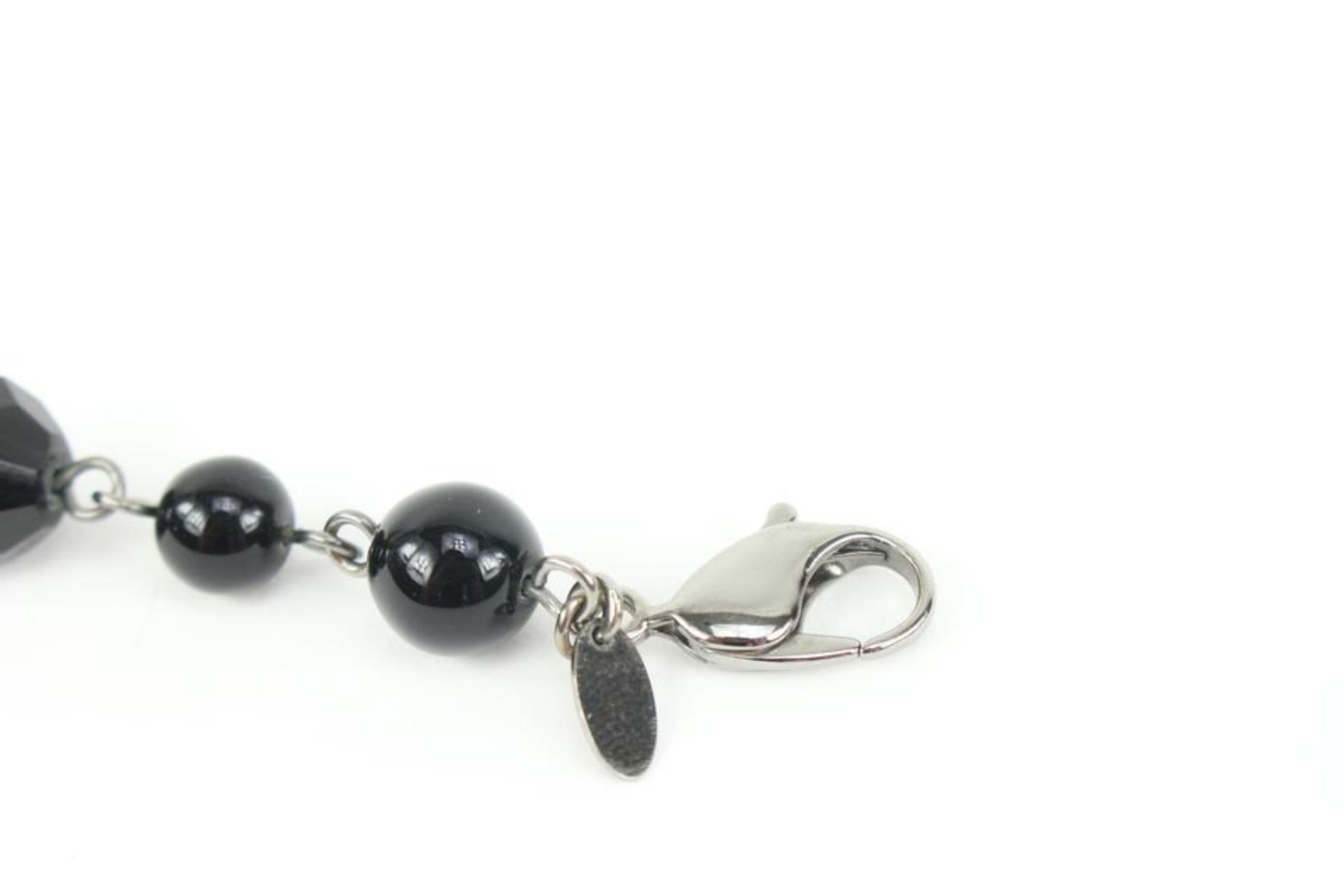 Gray Chanel 09V Jumbo CC Black Pearl x Silver Chain Bracelet 33ck321s For Sale