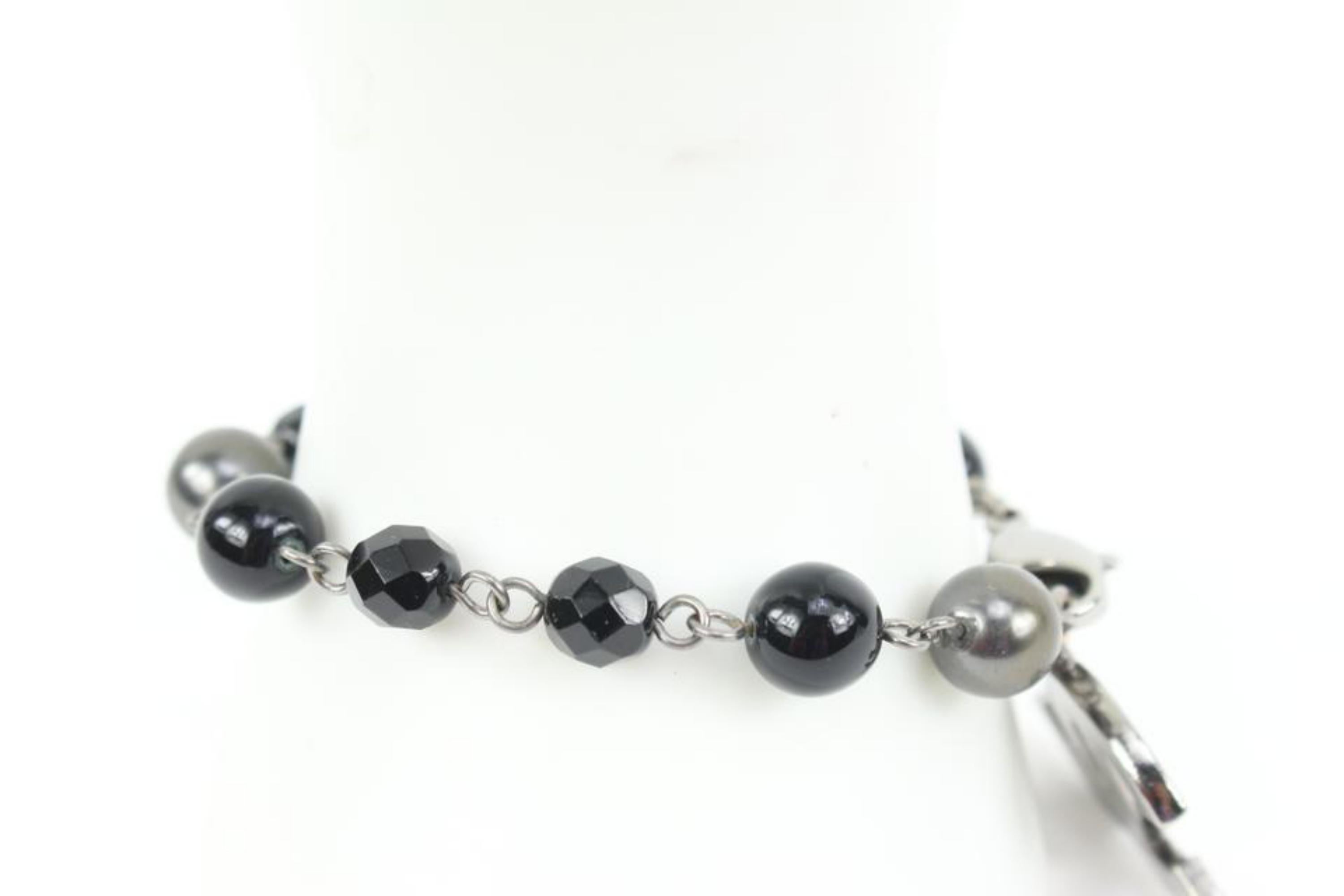 Women's Chanel 09V Jumbo CC Black Pearl x Silver Chain Bracelet 33ck321s For Sale