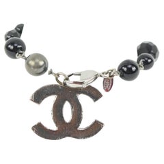 Chanel 09V Jumbo CC Black Pearl x Silver Chain Bracelet 33ck321s