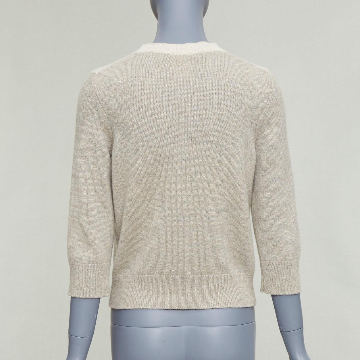 CHANEL 100% Kaschmir beige cremefarben Colorblocked CC Knöpfe Strickjacke FR36 S im Angebot 1