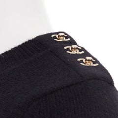 CHANEL 100% cashmere black gold CC logo turnlock shoulder sweater dress FR34 XS