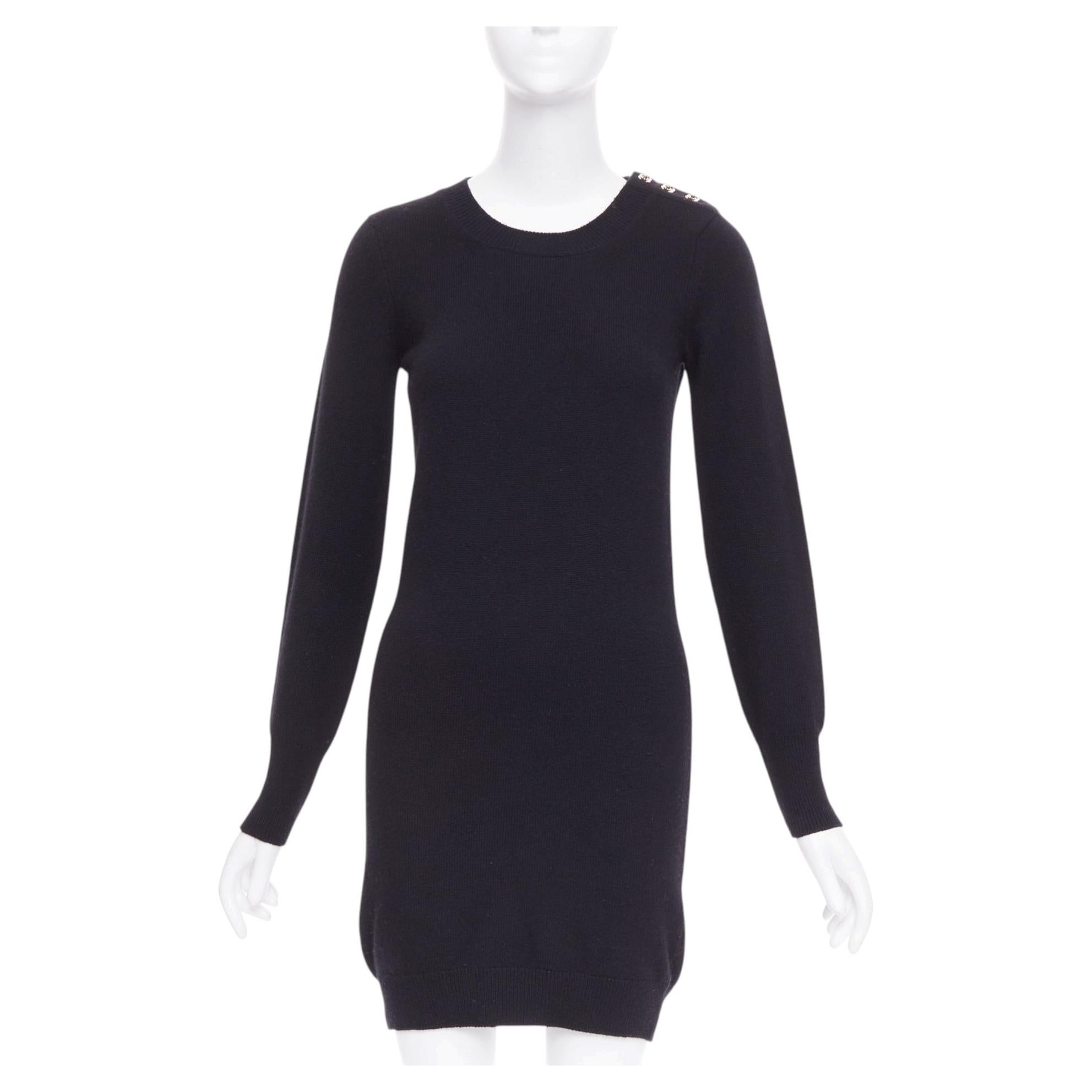 Vestido de punto de CHANEL, 100 % cachemira, negro y dorado, con el logotipo CC y cierre giratorio, para llevar al hombro, FR34, XS