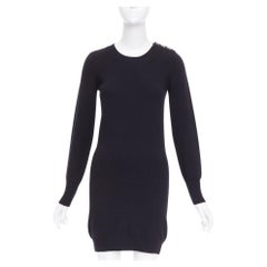 CHANEL 100% cashmere black gold CC logo turnlock shoulder sweater dress FR34 XS