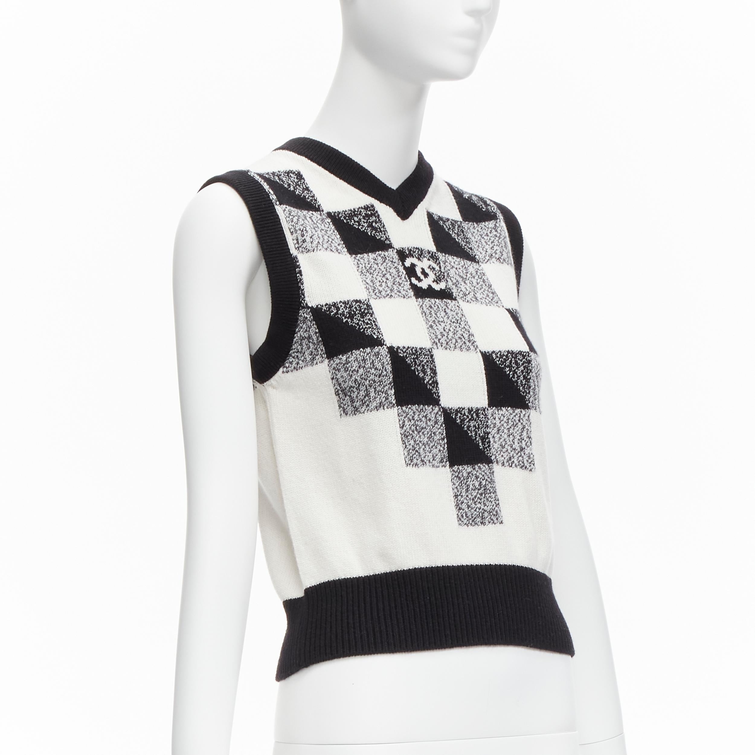CHANEL 100% cachemira negro blanco cuadros gráficos CC logo jersey chaleco FR36 S Gris en venta